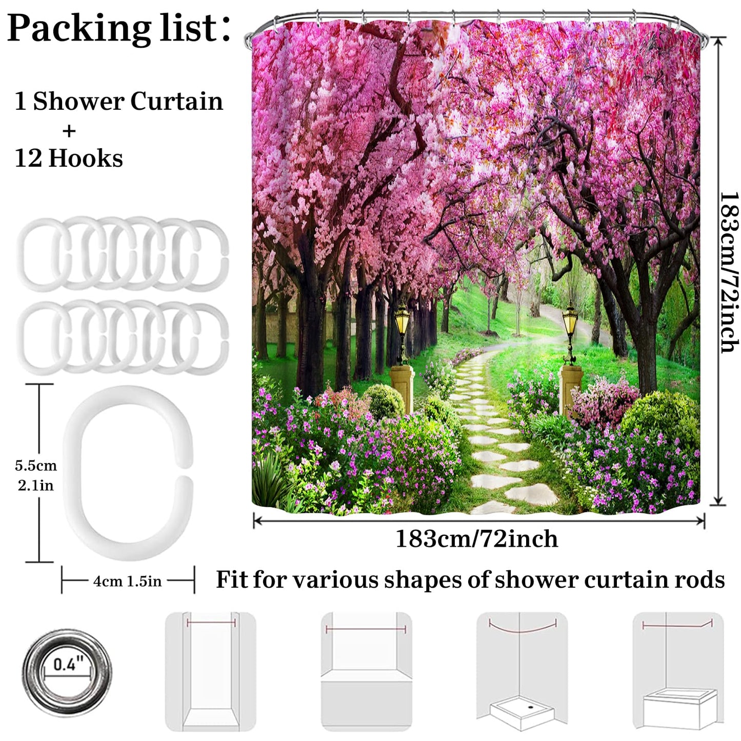 Simpomsy Scenery Shower Curtain, Outdoor Decorative Curtain, Nature Landscape 3D Scenery Bathroom Curtains