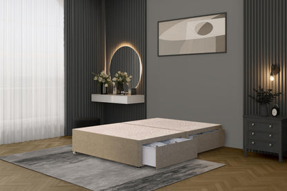 Bed Centre Flexby Divan Bed Base Only with 2 Drawers Same Side, No Headboard - Available in 3FT, 4FT, 5FT & 6FT