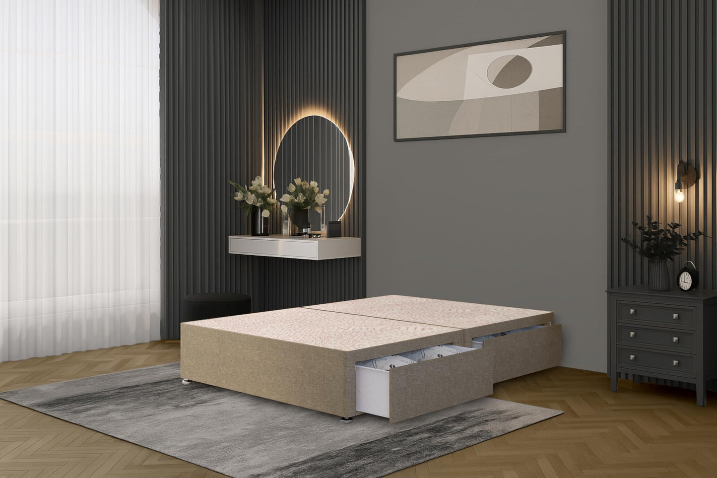 Bed Centre Flexby Divan Bed Base, 3FT Single, Linen Wheat Fabric