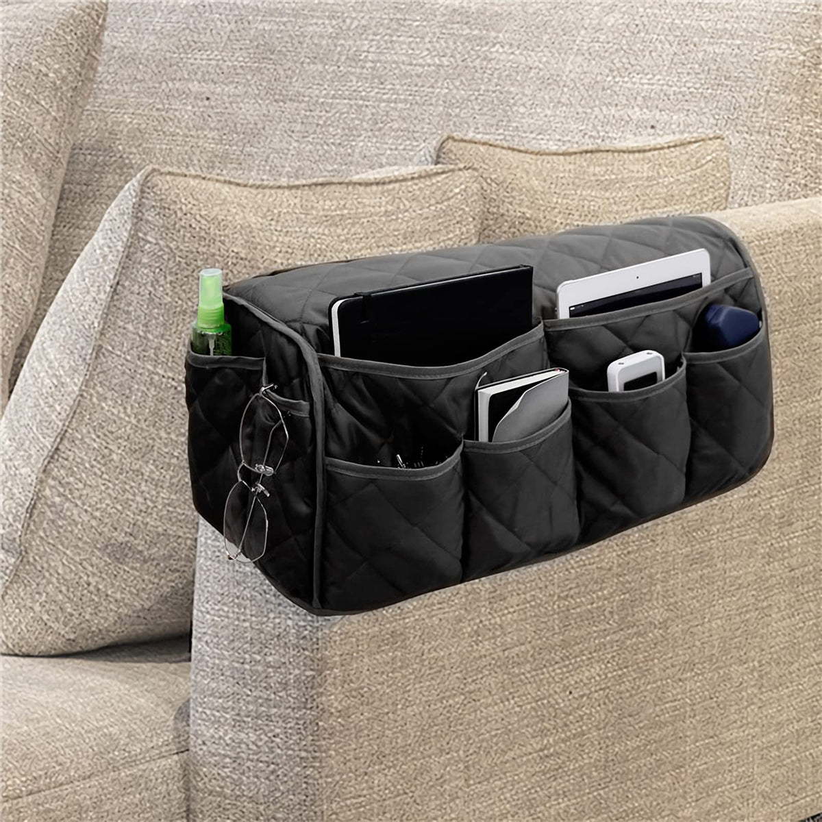 XGOPTS Sofa Armrest Hanging Organiser with 14 Pockets | Couch Armchair Storage Bag
