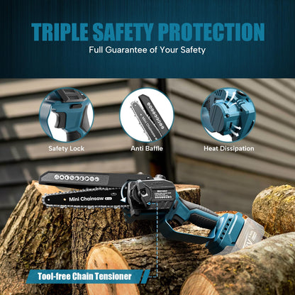MIRTHBUY Mini Chainsaw Cordless 6&8 Inch,Chainsaw Electric Brushless,Upgrade Lubrication System,fit for Makita 18V,Portable Saw for Garden Courtyard