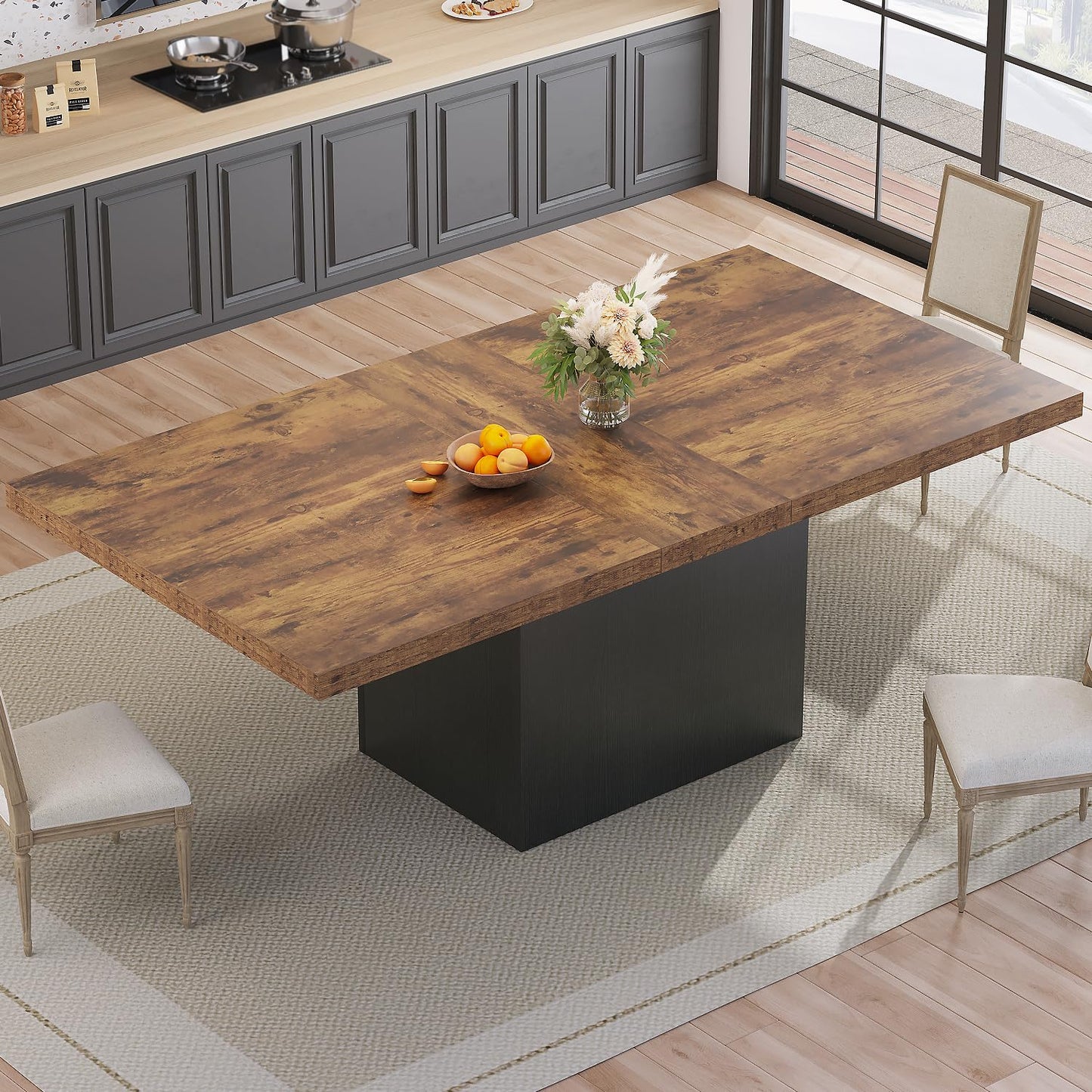 HSH Dining Table Modern Rectangle Kitchen Dinner Table 180cm Rustic Brown