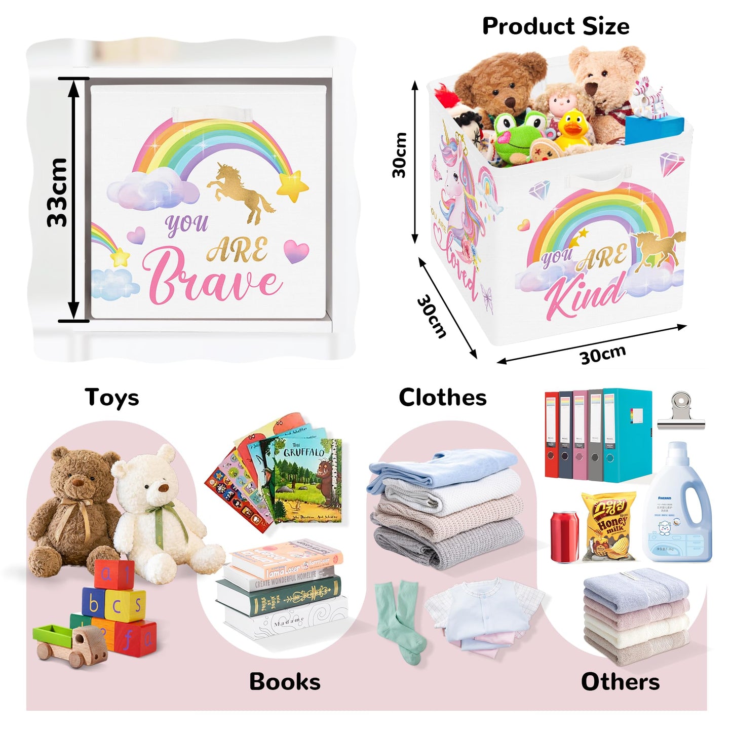 Clastyle 3 pcs Unicorn Cube Storage Boxes for Shelves Kallax Boxes