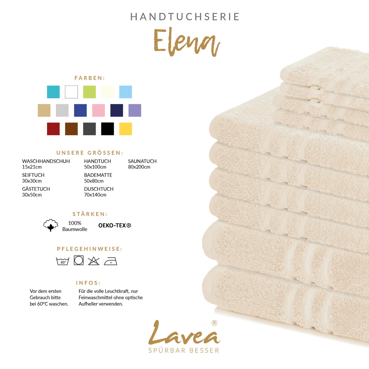 Lavea® Set of 4 hand towels, 50 x 100 cm, Elena Frottiererie, 100% cotton, absorbent and soft, hand towel set, washable, tumble dryer-safe