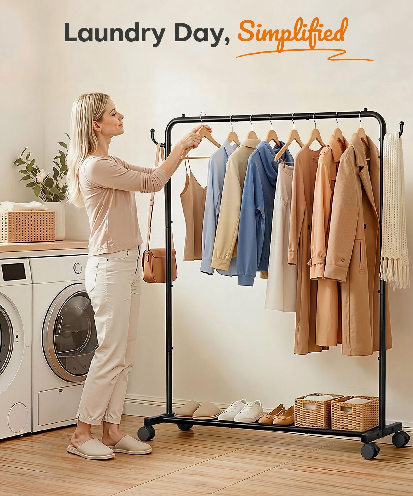 Yorbay Portable Clothes Rack for Bedroom: 4 Lockable Wheels Move Rooms