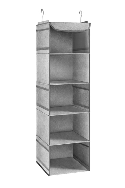 BrilliantJo Hanging Wardrobe Closet Storage with 5 Shelves Organiser, Storage Shelves Unit with 6 Pockets for Clothes - Light Grey30 x 30 x 108cm