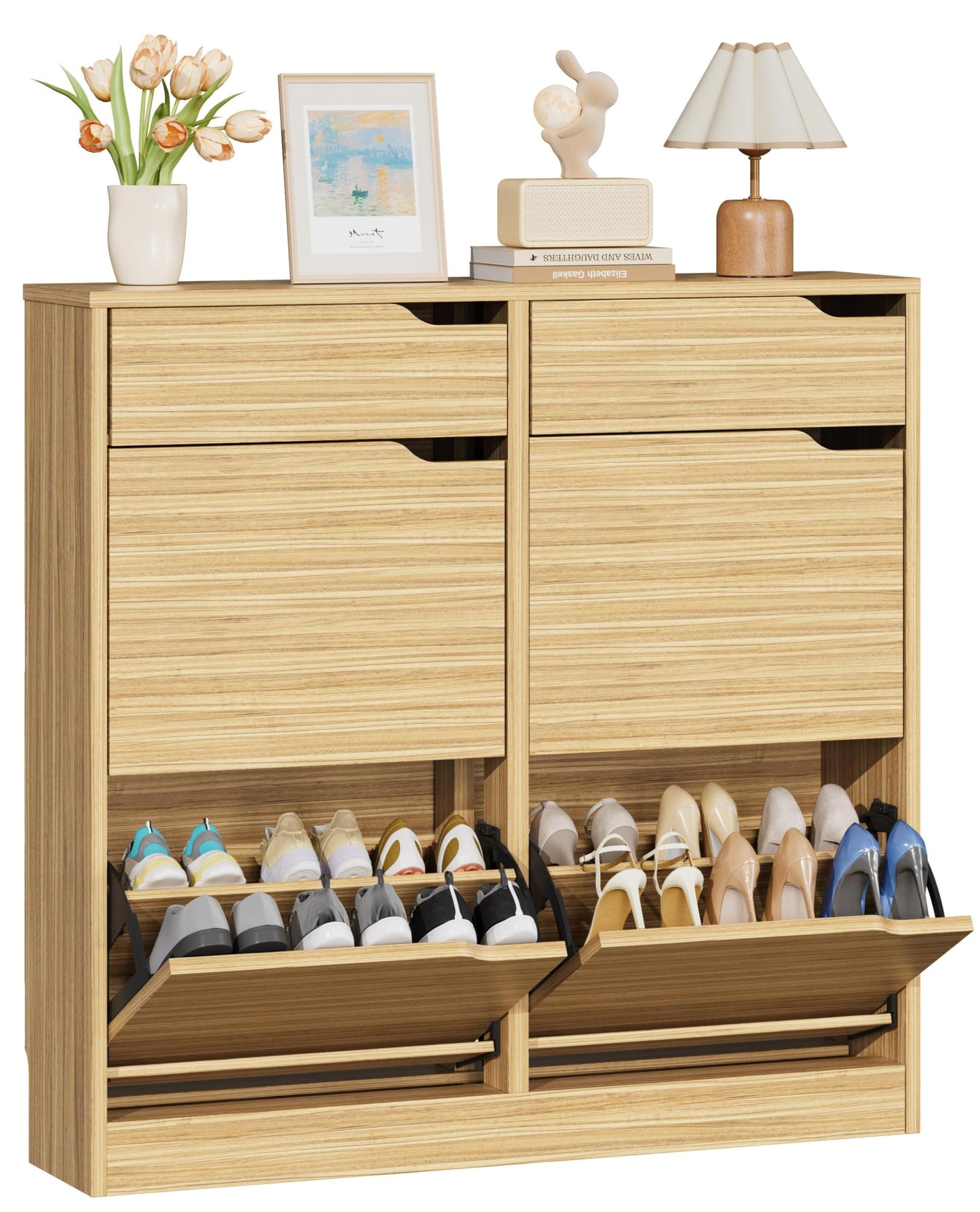 IRONCK Shoe Cabinet with 4 Flip Drawers & 2 Drawers, Freestanding Shoe Rack Cabinet, Shoes Storage Cabinet with Adjustable Shelves