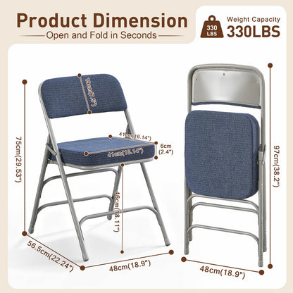 BOOSDEN Blue Padded Folding Chair with Fabric Cushion, Single Folded Chairs