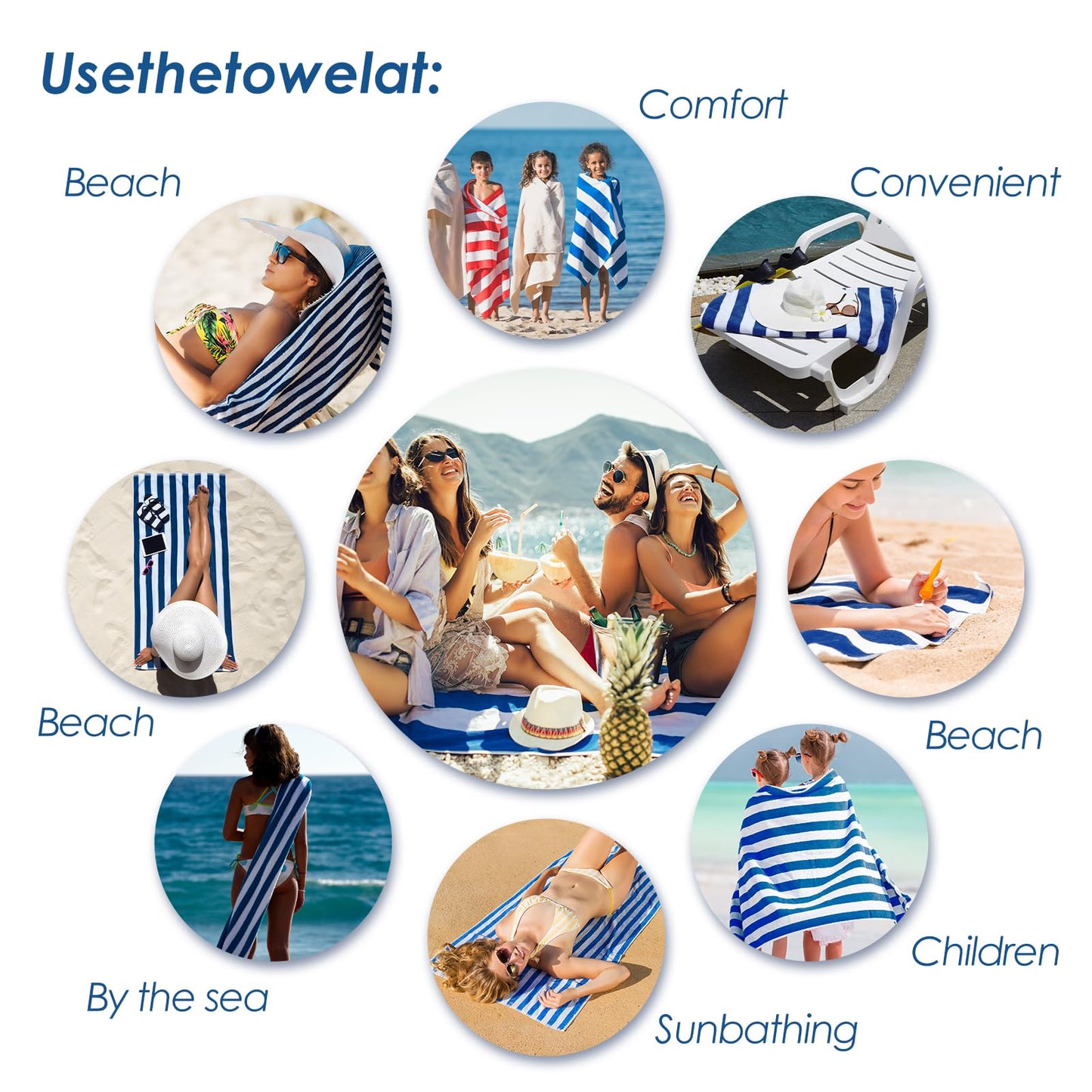 Muztaga Microfibre Beach Towel - Sand Free, Quick Dry, Large 160 x 90 cm Striped Pool Towels for Adults & Kids