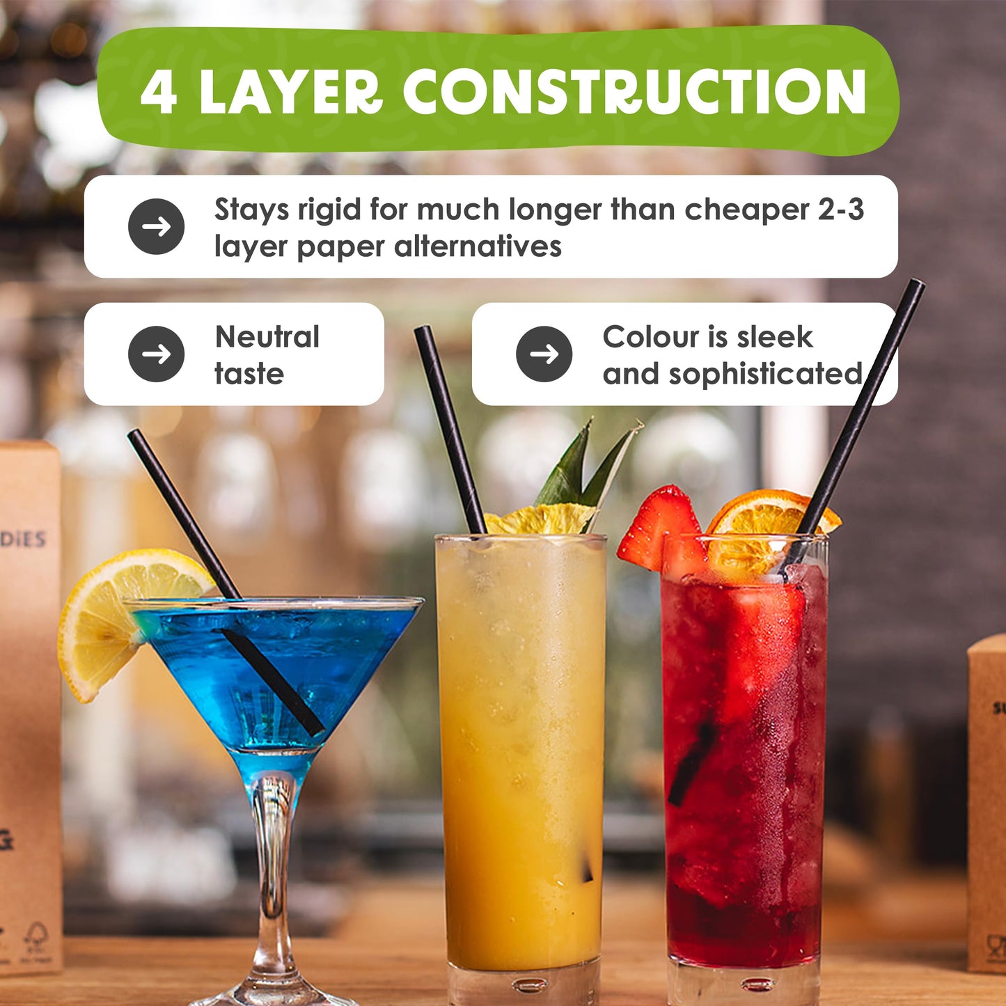SustainaBuddies 2400 Cocktail Disposable Paper Drinking Straws | FSC-Certified, Biodegradable and Compostable | Strong and Durable