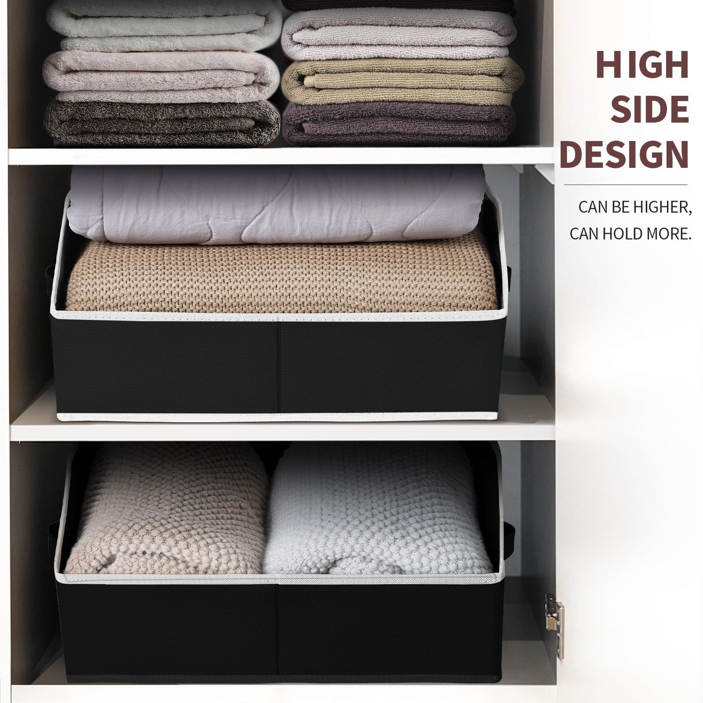 Homsorout Fabric Storage Boxes - 4 Pack Large Open Wardrobe Organiser Black