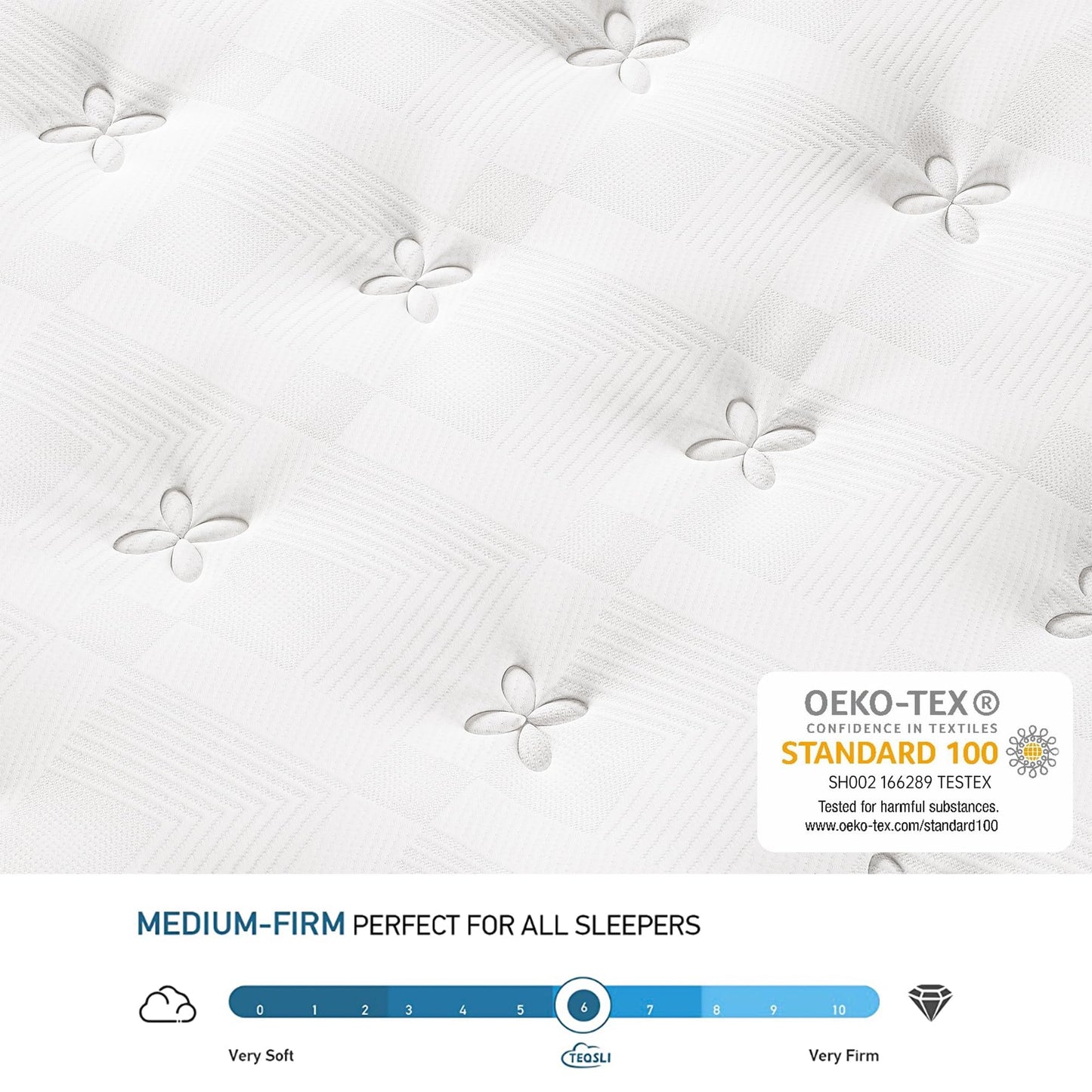 TeQsli 10 Inch Double Mattress Hybrid Medium Firm 7 Zone 135x190x25cm