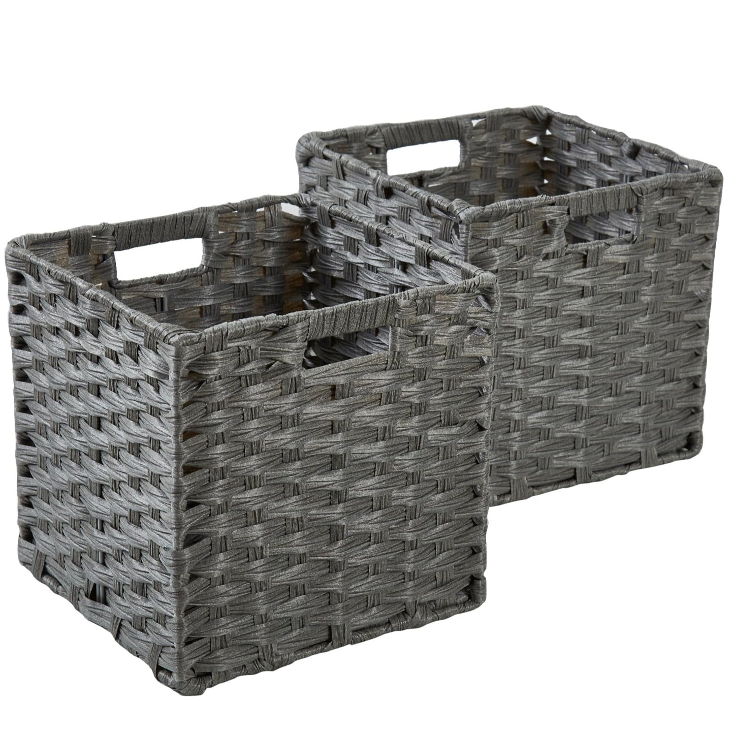 SOCOHOME Cube Storage Box,28x28x28cm Faux Rattan Storage Basket for Toy Clothes Shelf Nursery Closet Waterproof, Non-Mouldy(Grey, 2 Pack)