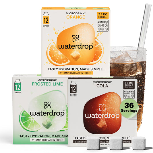 waterdrop? Microdrink Fizzy Drinks Set - Cola - Orange - Lime - Water Flavouring - Hydration Tablet - 36 Sugar Free Drink Cubes - Enriched with