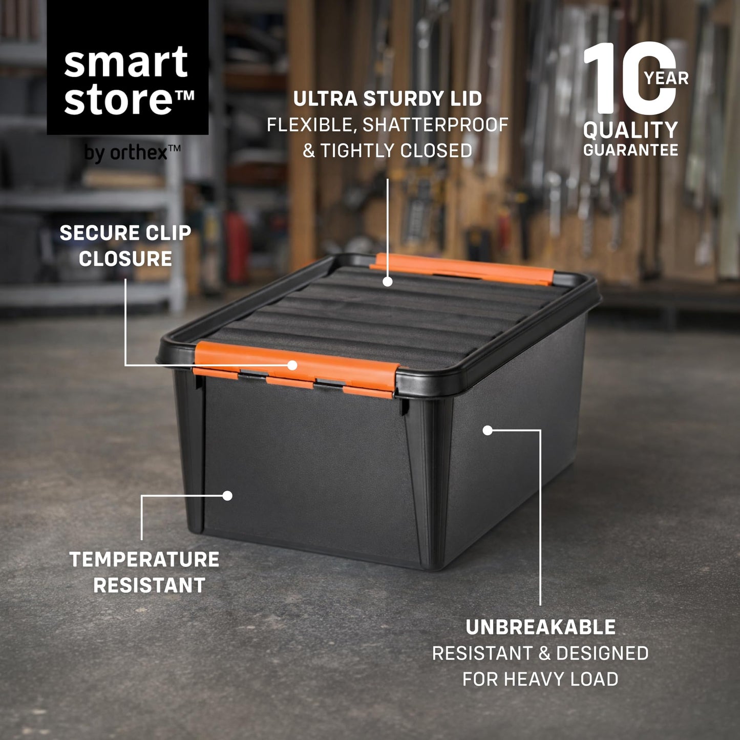 SmartStore extra-durable plastic storage boxes with lids | 31 L | 6-pack | Stackable bins with clip locks for tools, garage, or moving | BPA-free