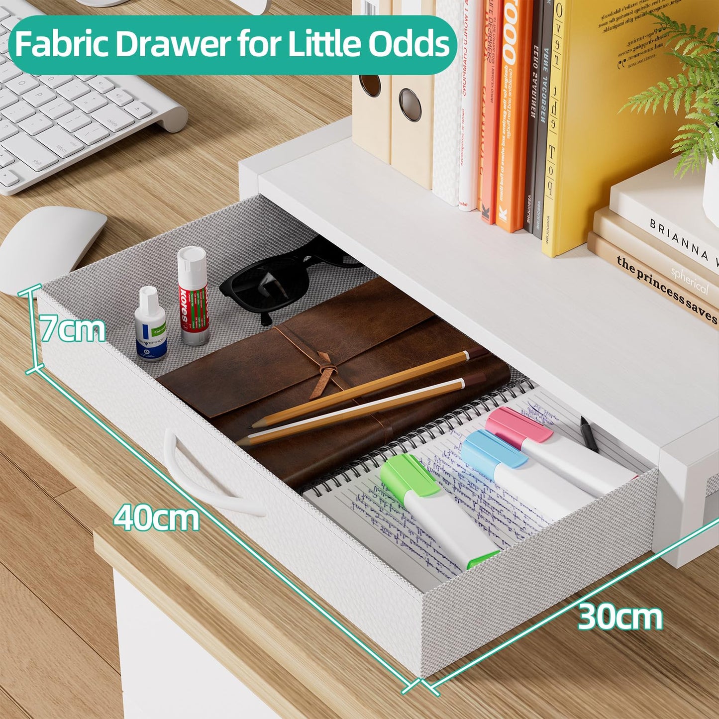 OYRREU 2-Tier Desktop Printer Stand with Fabric Drawer for Storage, White
