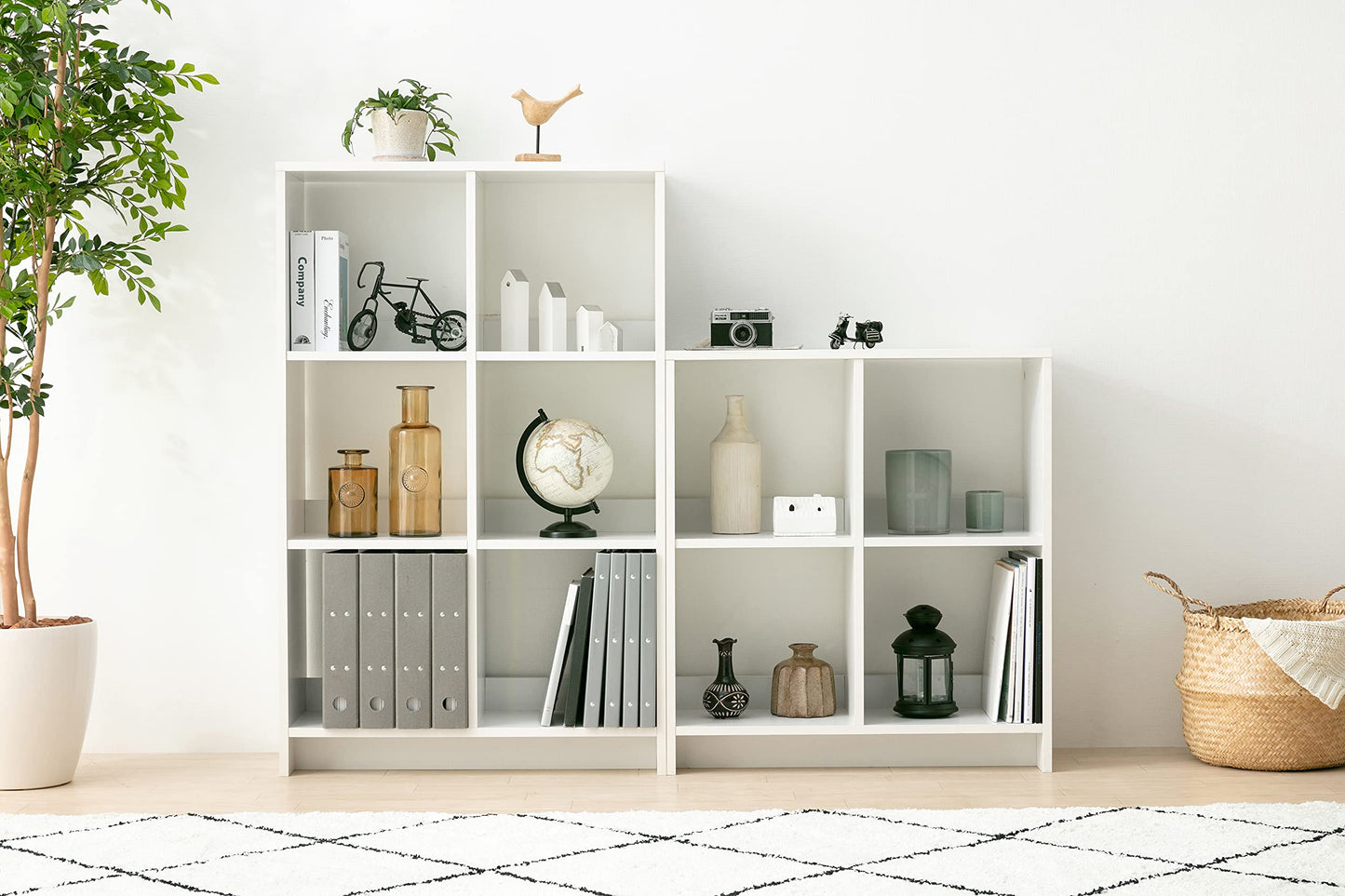 Iris Ohyama,Wooden Open Shelf, 6 Cube storage unit, Organiser, Modern design, Living room, Bedroom, Study room,WOS-6 - White Oak