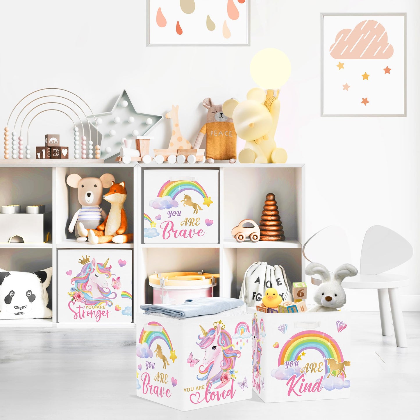Clastyle 3 pcs Unicorn Cube Storage Boxes for Shelves Kallax Boxes