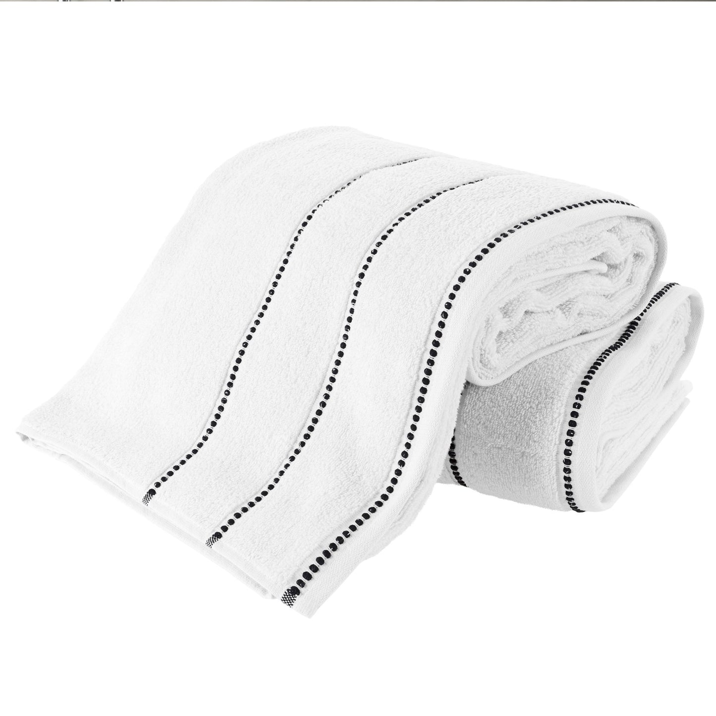 Luxury Cotton Towel Set- 2 Piece Bath Sheet Set Made From 100% Zero Twist Cotton- Quick Dry, Soft and Absorbent By Bedford Home (White/Black)