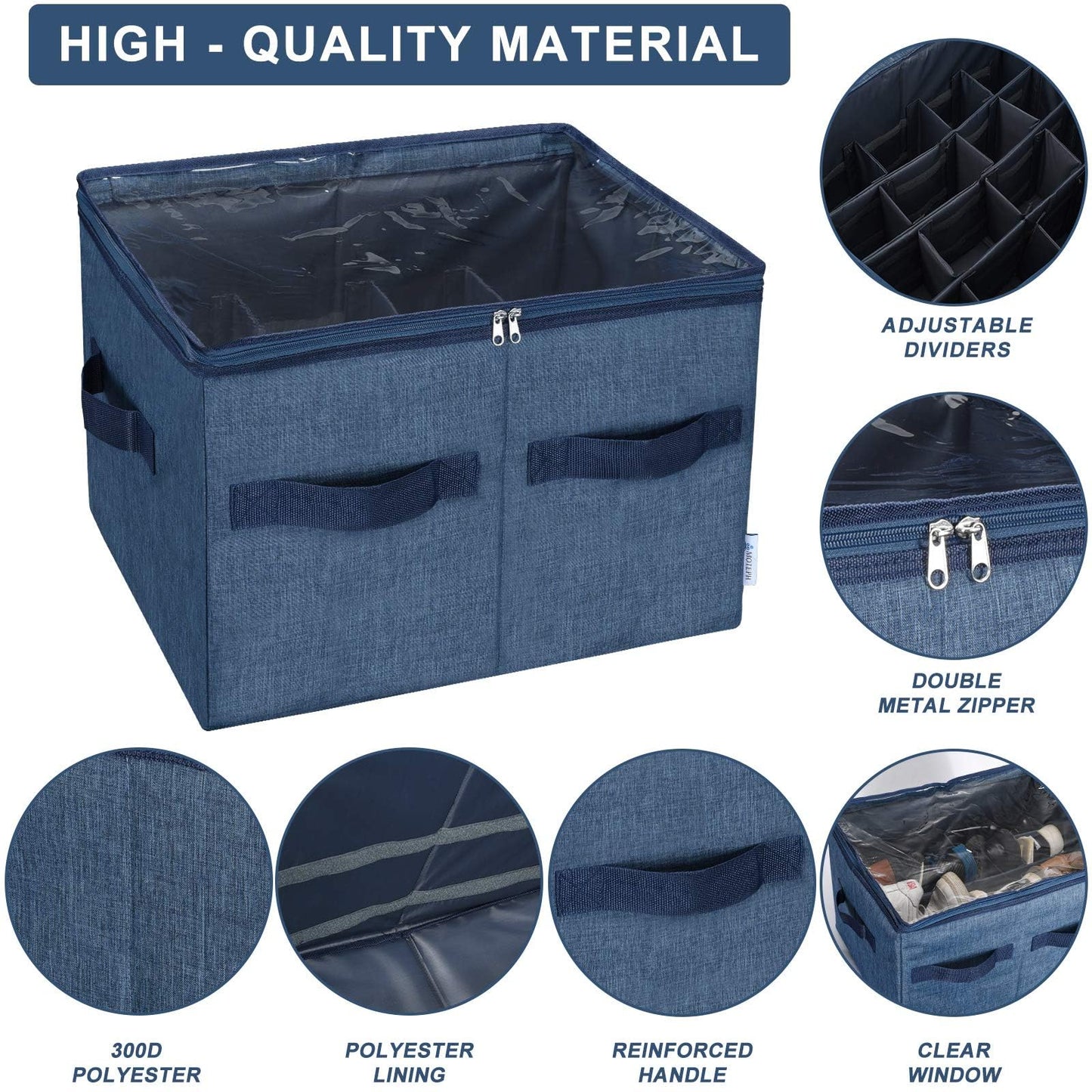 Moteph Shoe Organizer Closet Storage Solution with Clear Cover & Adjustable Dividers for Shoes, Handbags, Blankets, Linen, Clothing