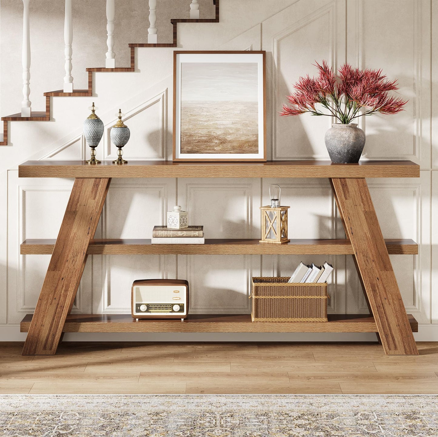 Tribesigns 70.9" Extra Long Console Table with Storage, 3-Tier Narrow Wooden Sofa Table Behind The Couch, Farmhouse Entry Foyer Table for Entryway