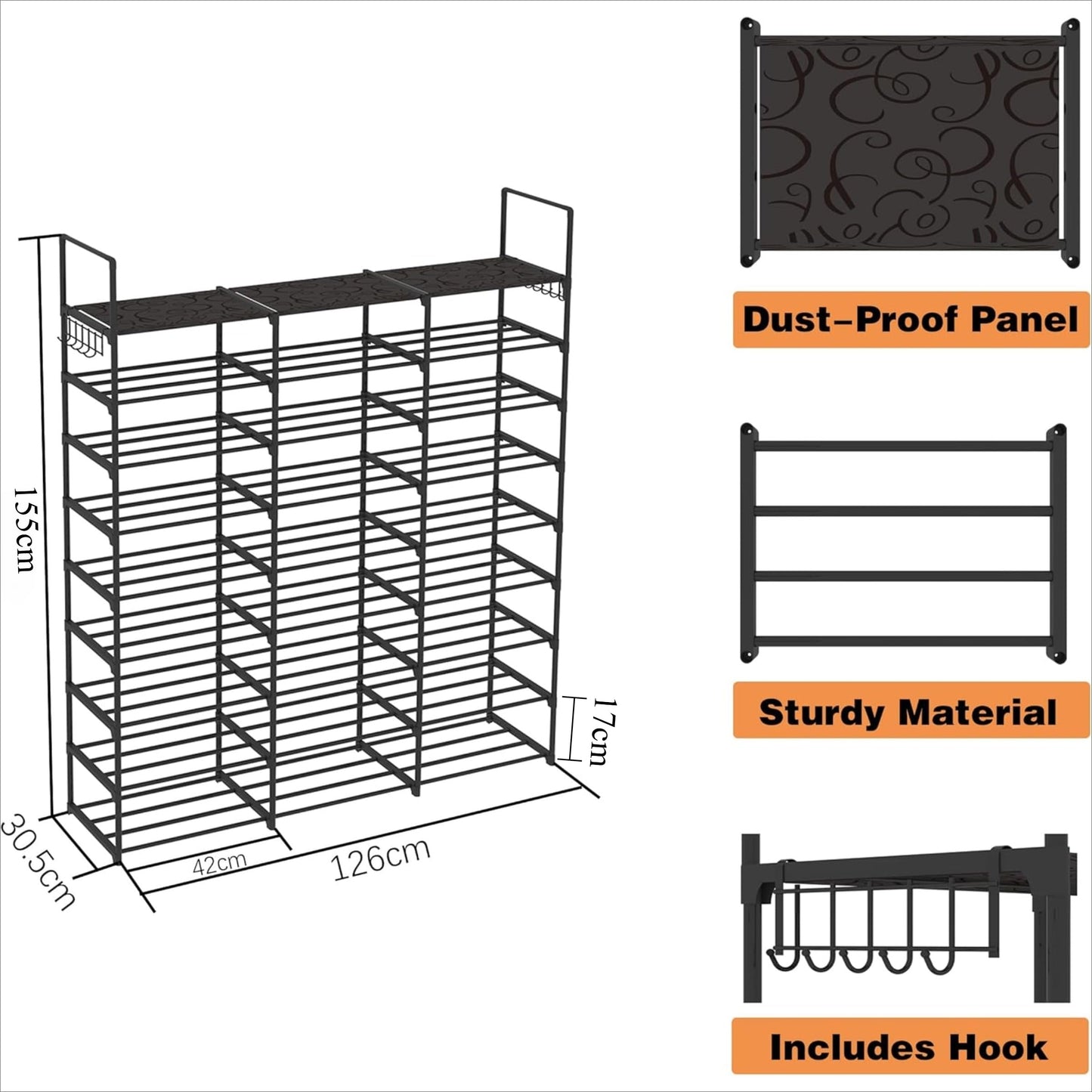 Lxvckly Shoe Rack, 9 Tiers Shoe Storage Organizer, Metal Tall Shoe Shelf Holds 54-60 Pairs, Vertical Shoe & Boot Organizer for Narrow Spaces