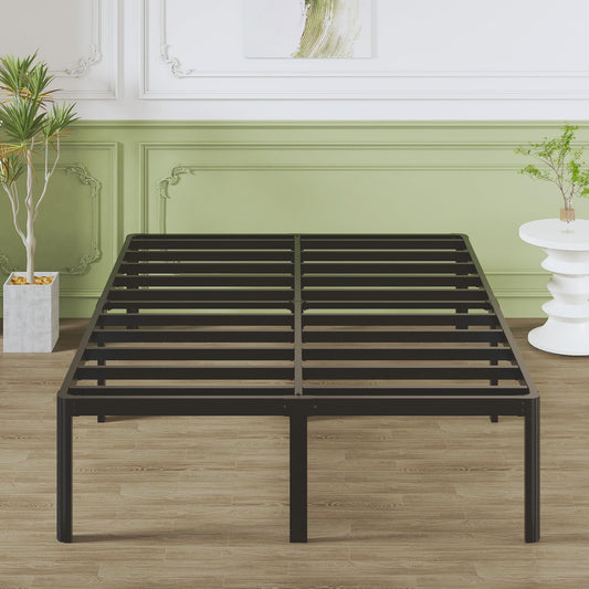 Lutown-Teen 41 cm High Double Bed Frame 150 x 190 cm with Rounded Corners, Heavy Duty Metal Bed Frames with Steel Slats, Storage Space Underneath,