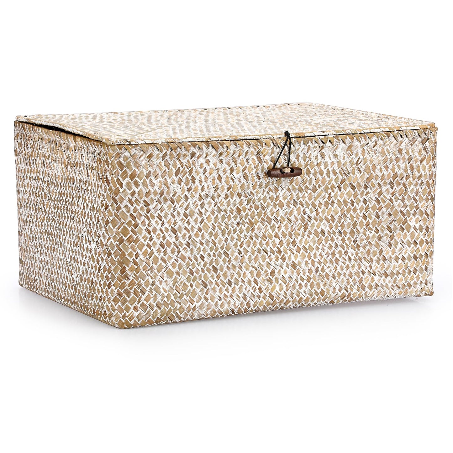 IGNPION Seagrass Storage Basket with Lid Woven Desktop Basket Bathroom Storage Organiser Box