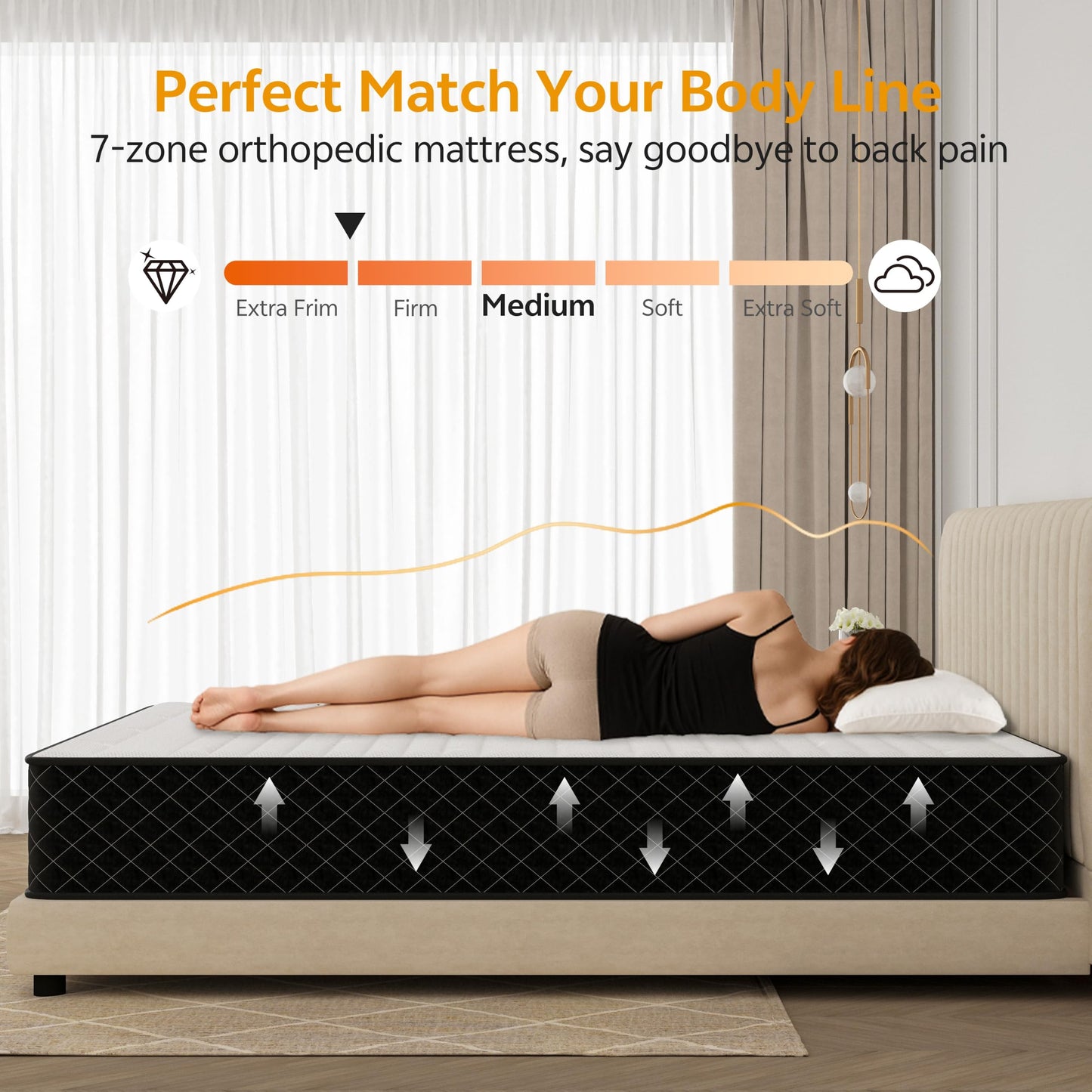 PurrJoys Orthopedic Kingsize Mattress for Back & Lumbar Pain Relief, 10 Inch 7-zone Hybrid King Mattress Firm with Pocket Sprung & Gel Memory Foam