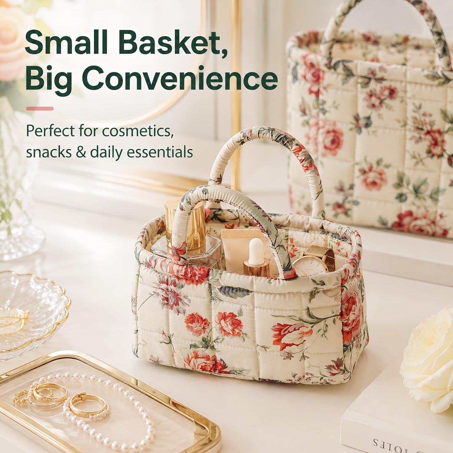 Boho Foldable Floral Storage Basket with Handles 2 PCs