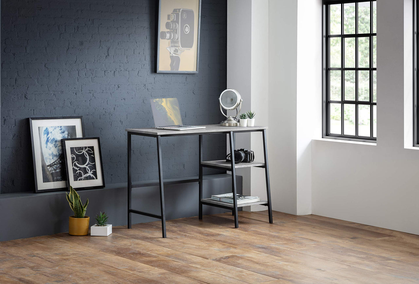 Julian Bowen Staten Desk with Shelves, Concrete Effect - H72 x W104 x D45cm