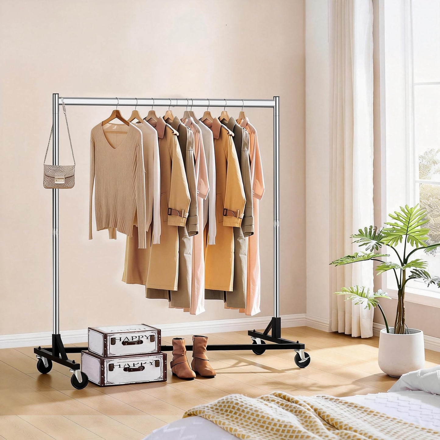 Hoctieon Z Rack, Rolling Clothes Racks with Z-Base, Heavy Duty Garment Rack, Clothing Racks for Hanging Clothes, Sturdy Metal Hanging Holder