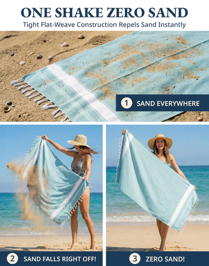 LANE LINEN Turkish Beach Towel with Beach Bag, 2 Pack Beach Towels Oversized, 39"x71", Pool Towel, Oversized, Highly Absorbent