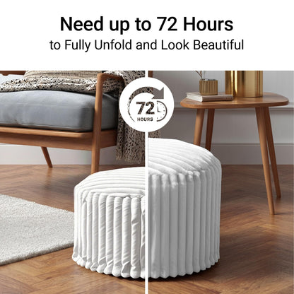 DAWNYIELD Round Footstool Bean Bag, Faux Fur Pouffe, White