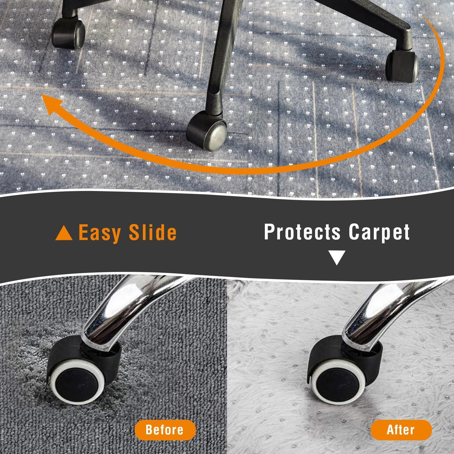 TOPWAY Office Chair Mat for Carpet Floor, 90x120cm, 2.2mm Thick T-Shape Clear Non-Slip PVC Carpet Floor Protector, Easy Glide
