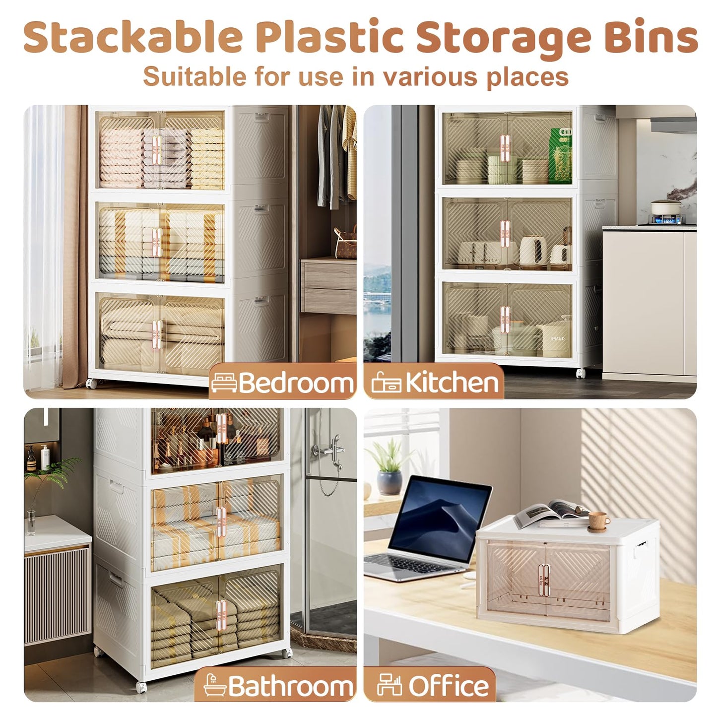 pioncrey 4 Packs Storage Boxes with Lids, 70L*4 Large Capacity Stackable Storage Boxes, Plastic Collapsible Storage Box, Folding Storage Box with