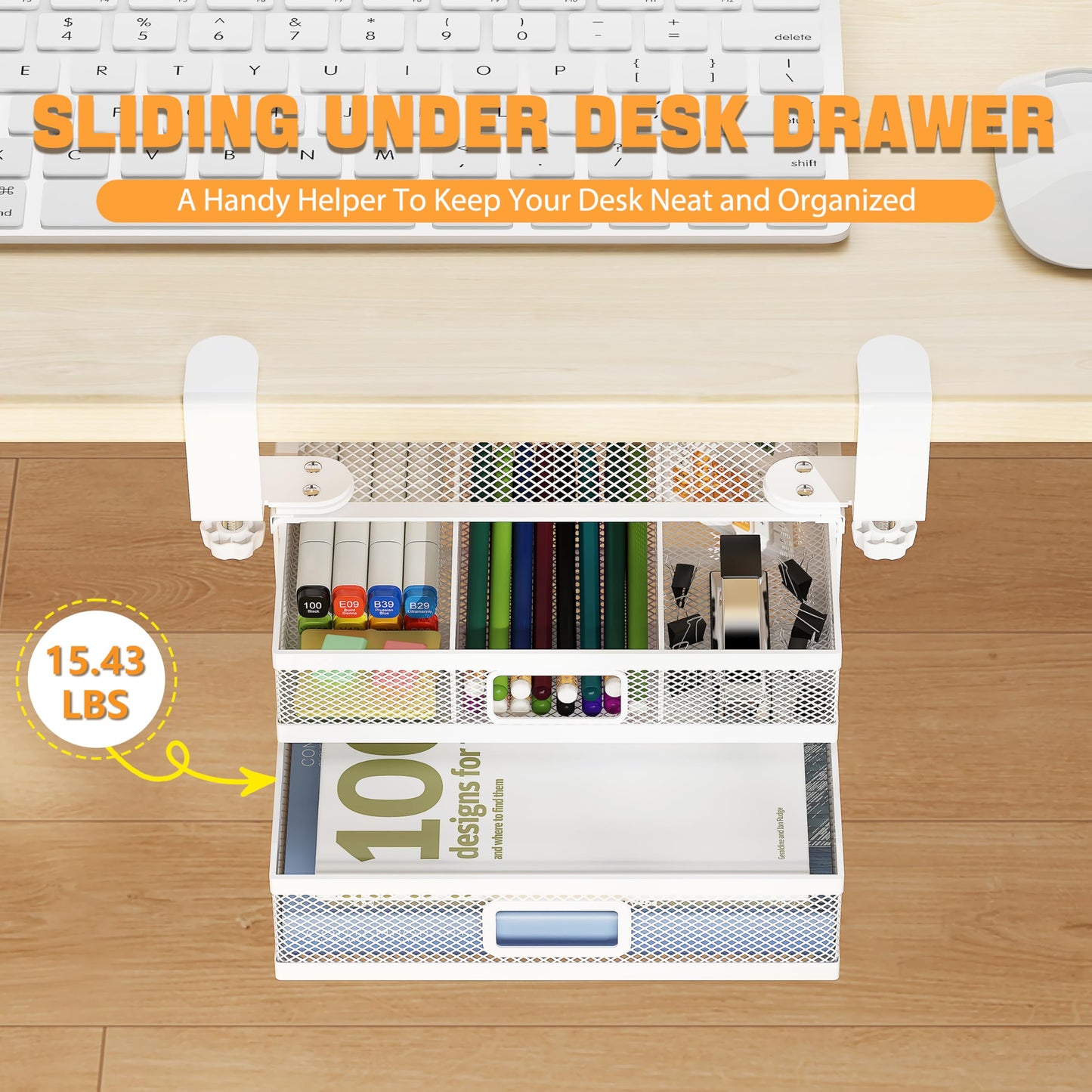 ROLIZOE Clamp On Under Desk Drawers 2 Large Capacity Mesh Metal Drawers Slide Out Under Desk Storage No Drill Under Desk Drawer Organiser Anti-Slip