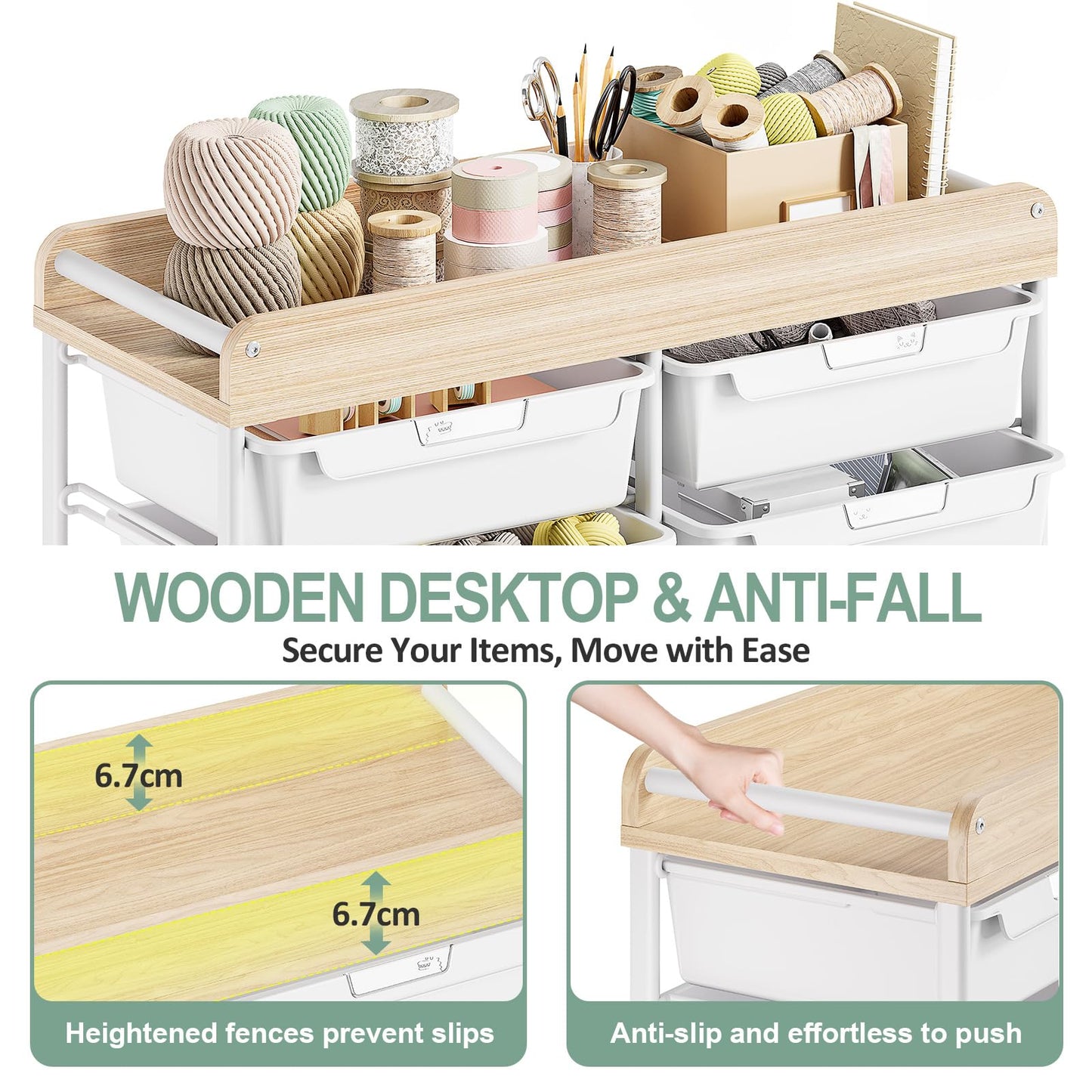 10-Drawer Craft Organizer Trolley Cart, White