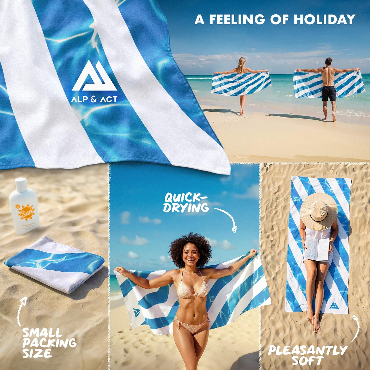 ALP & ACT Beach Towel XXL 200x90 cm - 100% Recycled Microfiber - SUPER LIGHTWEIGHT & Quick Dry - Large Microfiber Towels for Beach & Sun Lounger