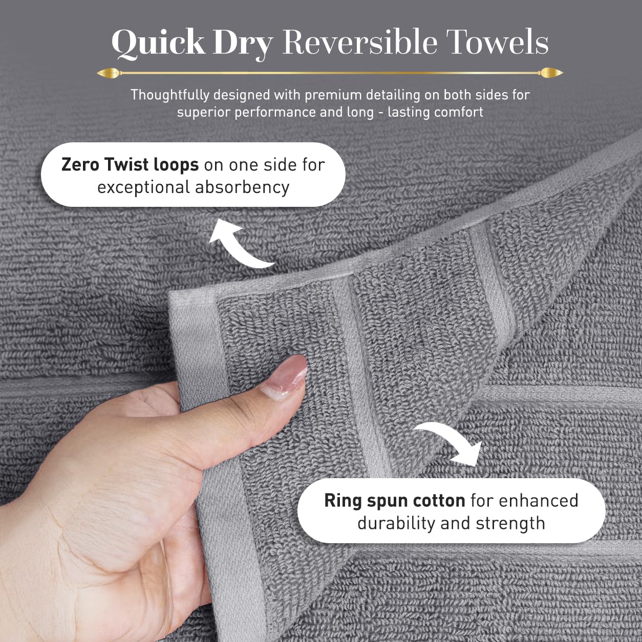 Bathroom Hand Towels 6 Pc Set I Lightweight I Quick-dry I OEKO-TEX I Grey