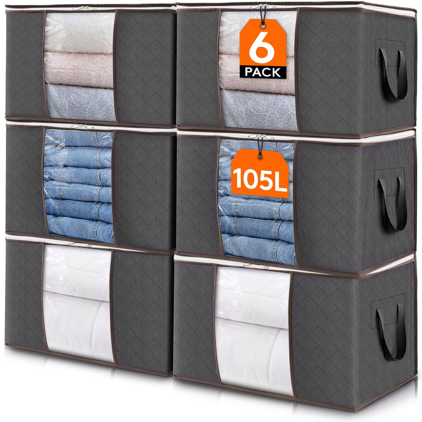 Lifewit 105L Clothes Storage Bags Large Storage Box With Lid Packing Boxes for Moving House With Reinforced Handle Thick Fabric Clear Window for