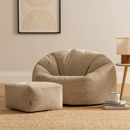 icon Kingston Cord Bean Bag & Footstool with Filling Included, Beige