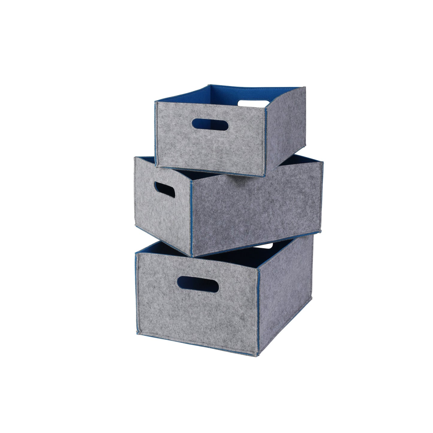 Kamino-Flam Storage Box Set in Grey, Felt Boxes with Blue Inside, Gentle Surface Storage Boxes, Heavy Duty Basket Set for Storing CDs and DVDs
