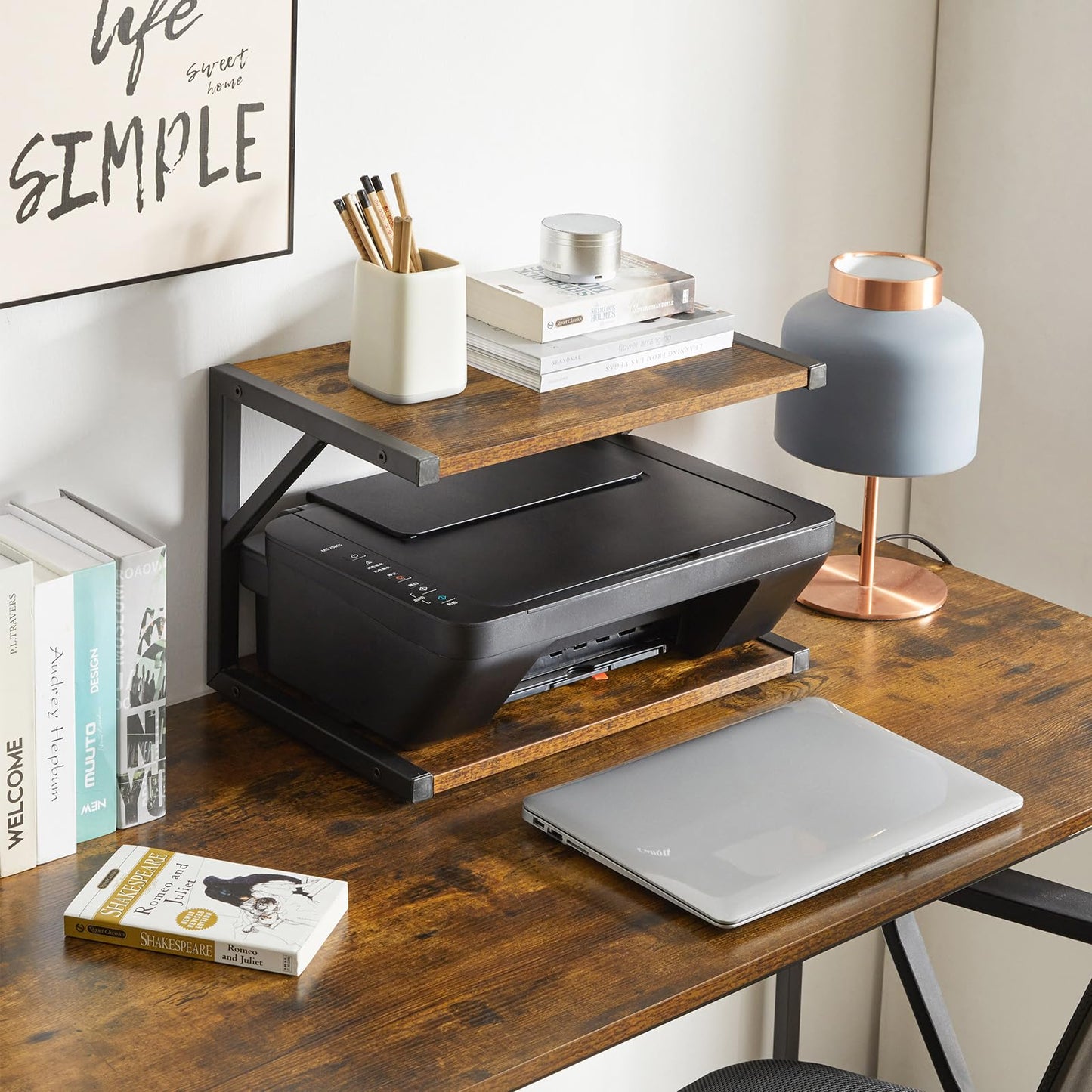 IBUYKE 2-Tier Desktop Printer Stand Holder, Multi-Purpose Desk Organizer Storage Shelf, Book Shelf Printer Shelf for Fax Machine, Scanner, Files