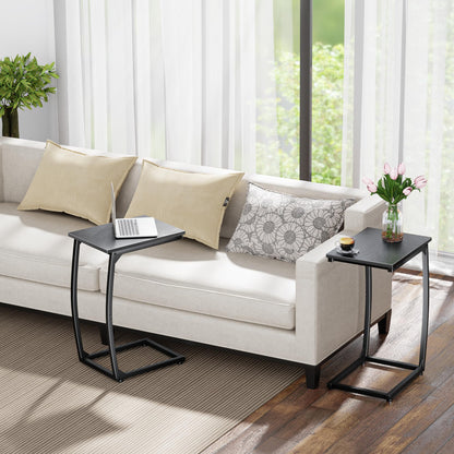 LAKEMID C Shaped End Table,Under Sofa Side Table,Couch Table for Small Spaces,TV Tray Table for Living Room Black