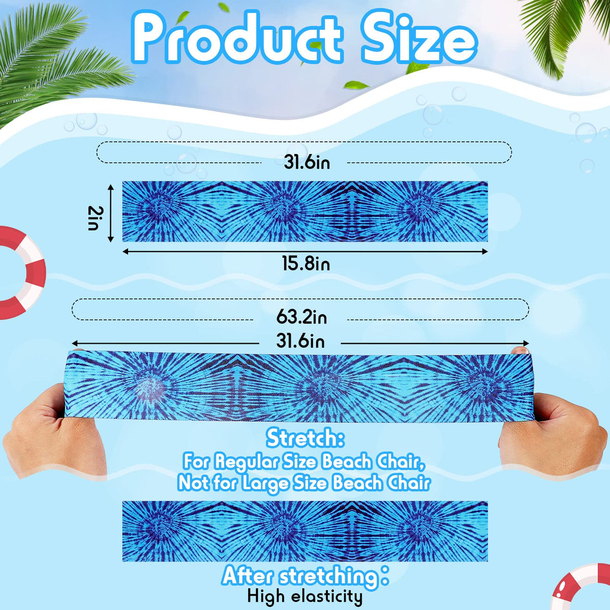 Fresh Style 8 Pack Towel Bands Elastic Chair Holders for Windproof Beach & Pool Chairs - Summer Party Accessories