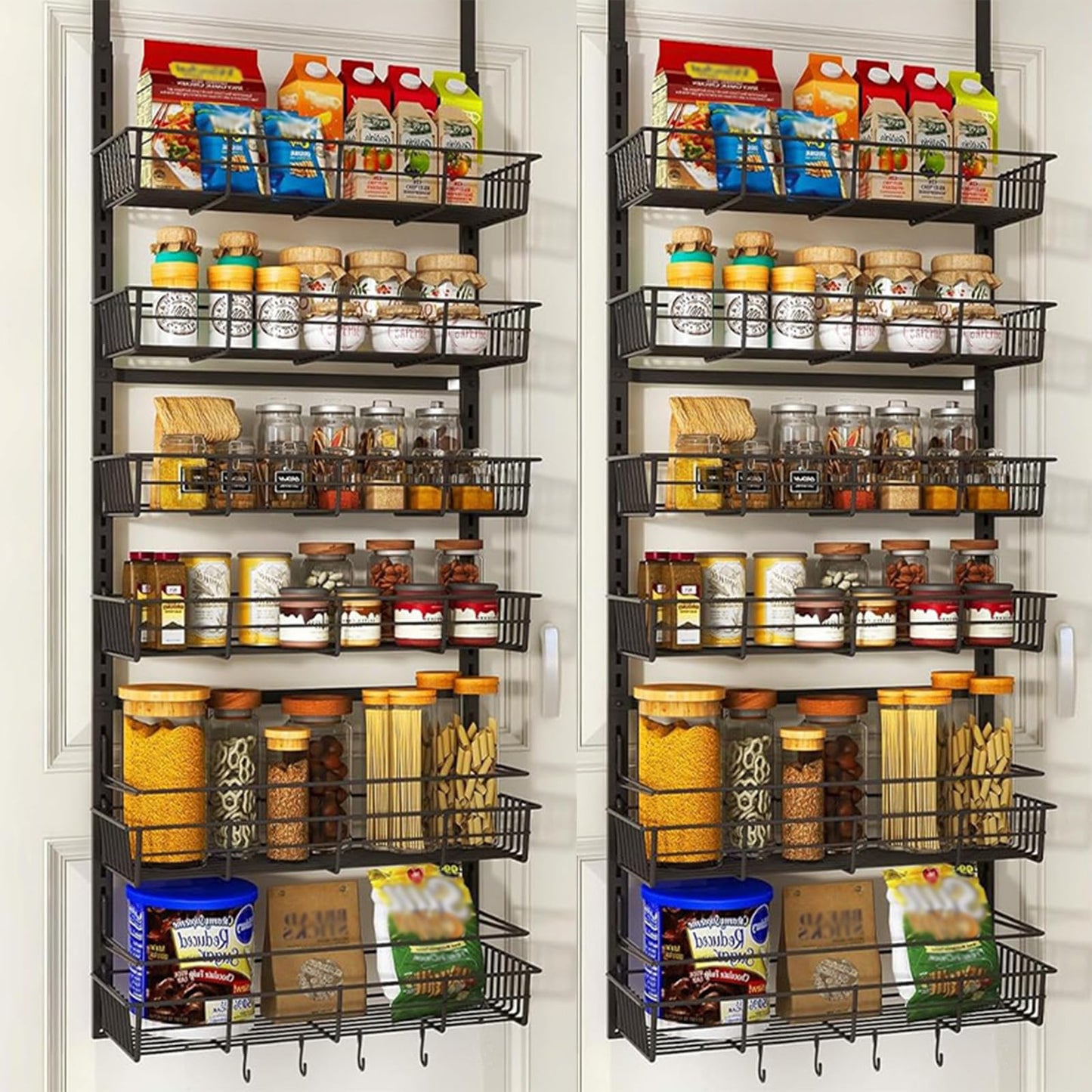 SHHZHIFAN 2 Pack 6-Tier Over Door Pantry Storage, Kitchen Hanging Storage with Adjustable Baskets, Back of Door Organization, Spice Rack for Kitchen