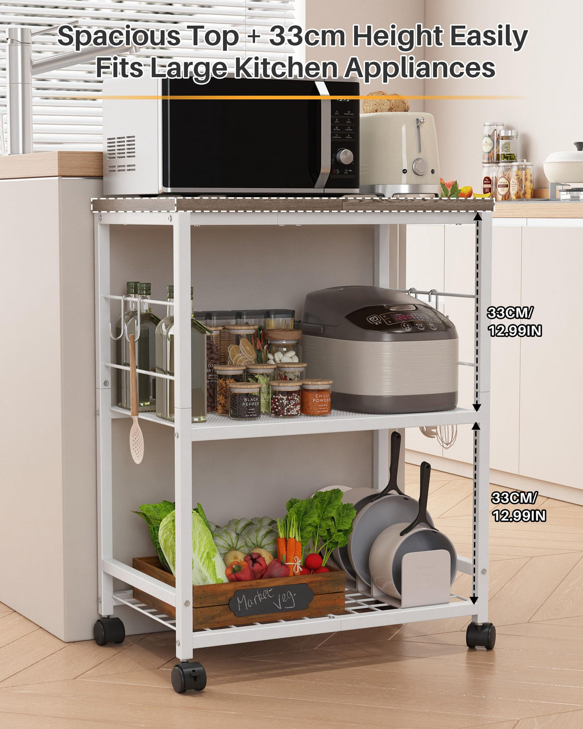 Ornestia 3 Tier Kitchen Trolley With Small Island for StorageWhite