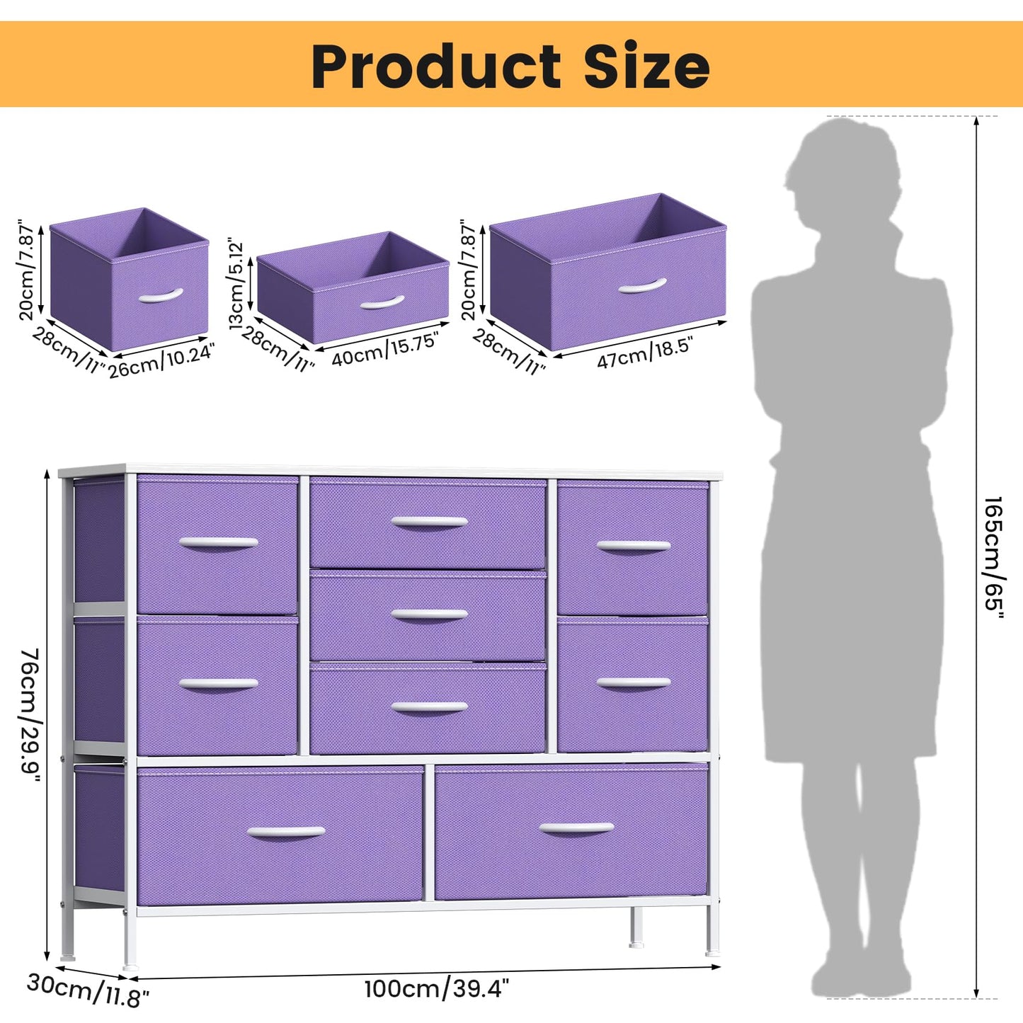 GoaHi Chest of Drawers, Large Dressers with Metal Frame and MDF Wooden Top Board, Adjustable Feet, Anti-Tip Safety