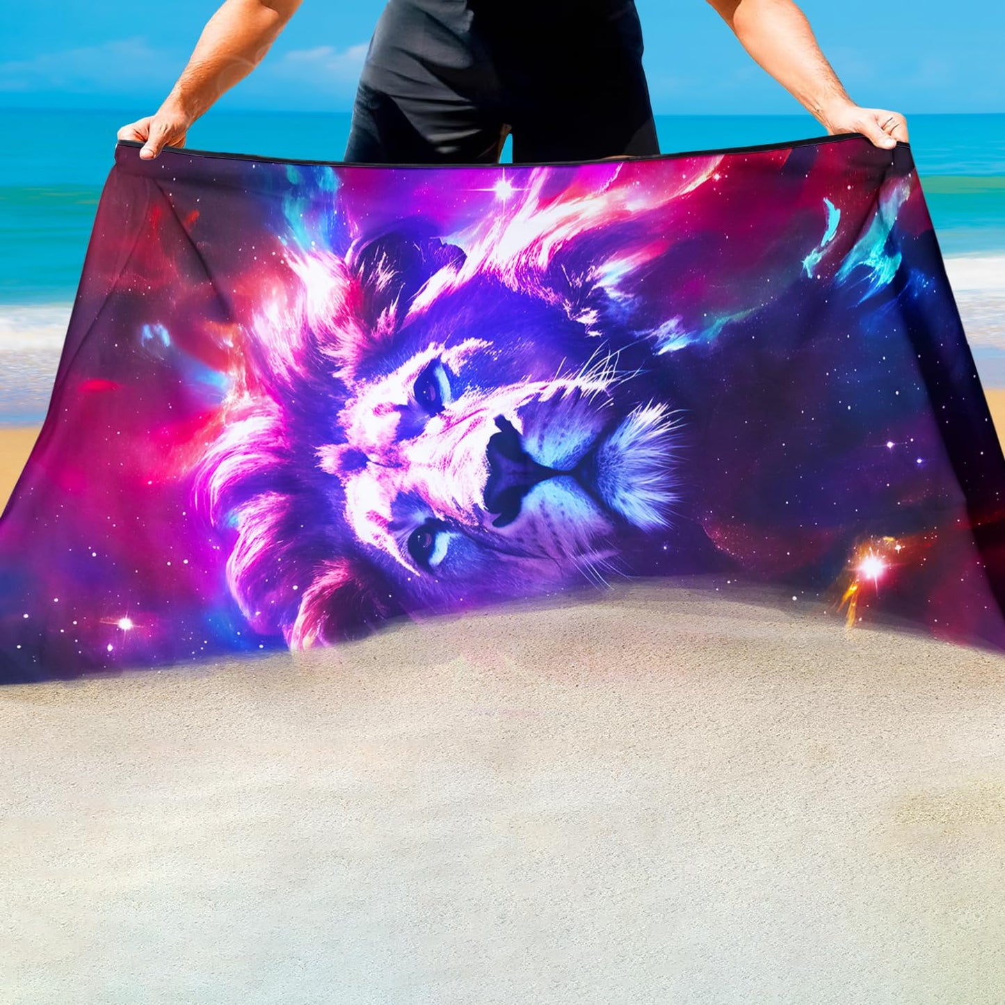 Violetpos Starry Lion Beach Towel, Extra Large 180x90 cm 250GSM Microfibre, Sand Free Quick Dry
